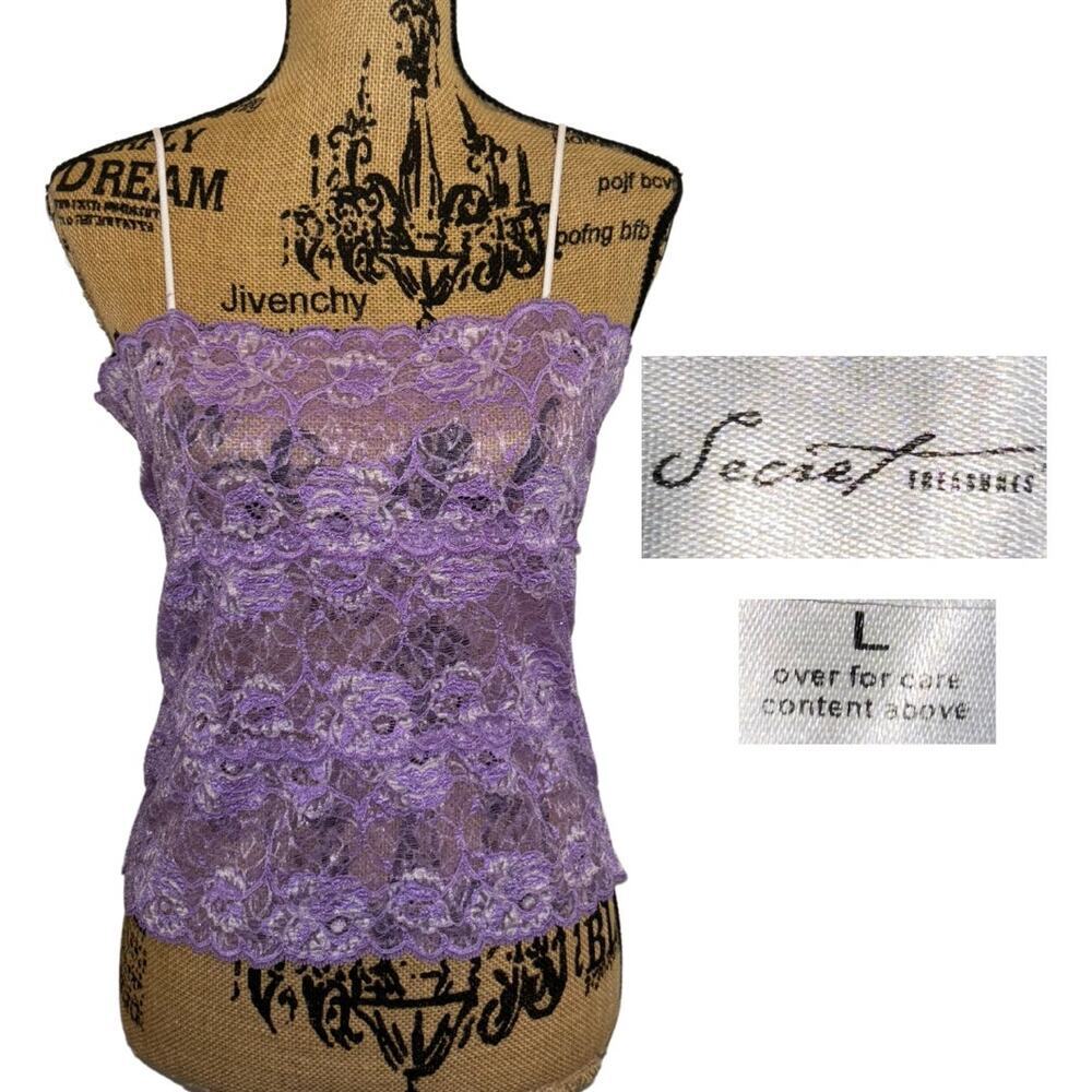 Secret Treasures Sheer Lace Cami Purple Size Large Trendy Trashy Y2k Romantic